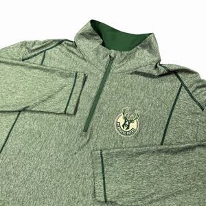Antigua Milwaukee Bucks Quarter Zip Pullover 3XLT Green Striped Big & Tall